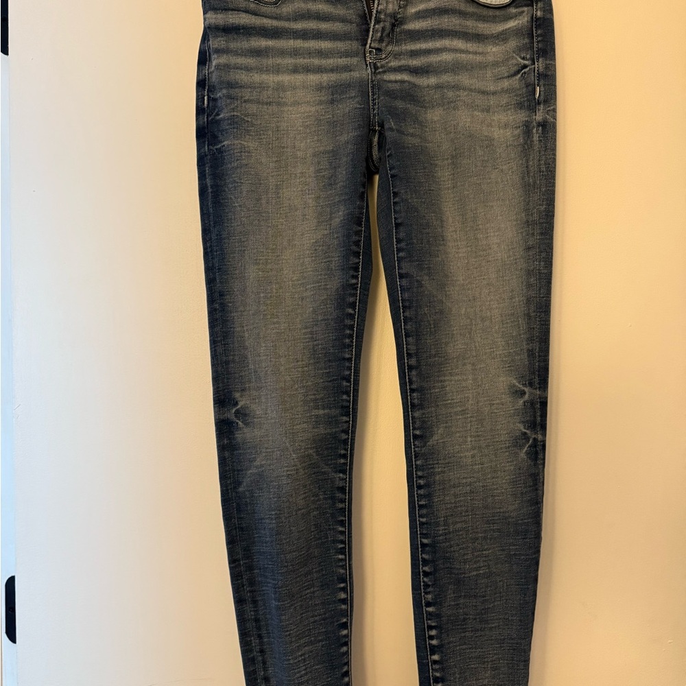 Medium to Dark Wash Skinny Jeans with Faded Details